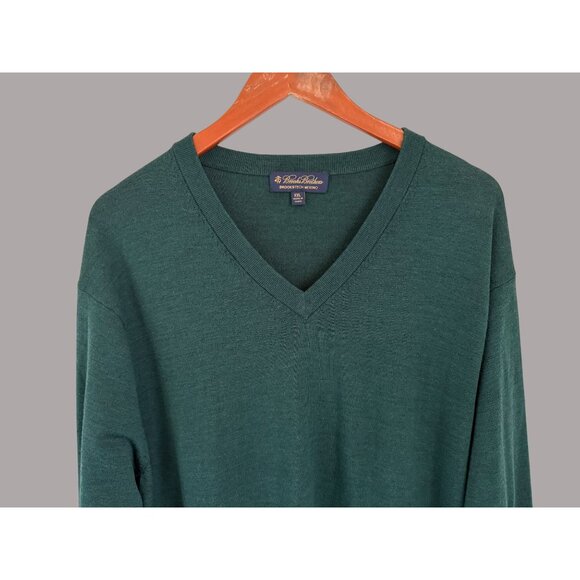 Brooks Brothers Green V-Neck Sweater XXL BrooksTech Merino Wool Mens Lightweight - Picture 7 of 7